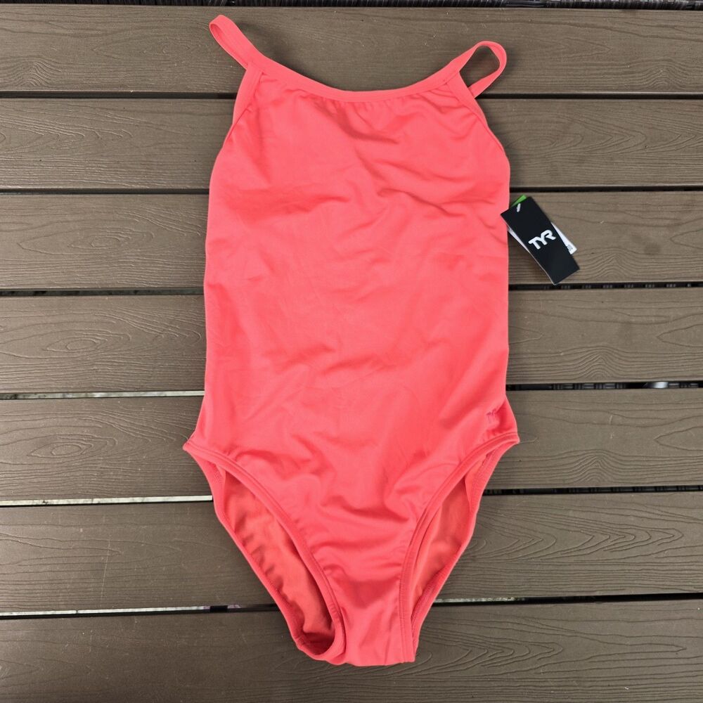 TYR Durafast Elite Women's Solid Coral Diamondfit One Piece Swim Sz 36 New